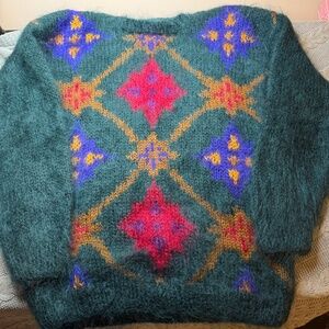 Michelle Stuart‎ Women's Medium Vintage Fuzzy Mohair Hand Knit Sweater Gray